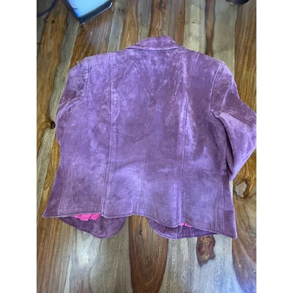 IE Petite 100% Leather Rose Colored Button Up Long Sleeve Coat Beautiful - Picture 5 of 7